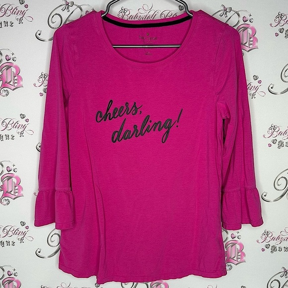kate spade Tops - Kate spade cheers darling top ruffle frill sleeve cuff black pink soft stretchy